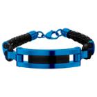 Inox Jewelry Men's Steel Art Stainless Steel Blue And Black Ip With Black Leather Bracelet