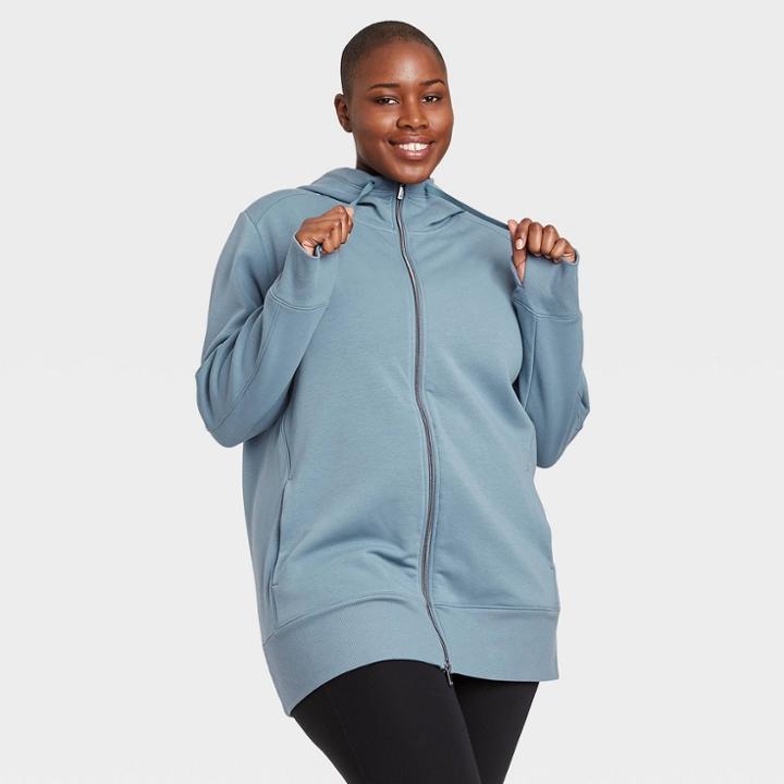 All In Motion Women's Cozy Fleece Plus Size Tunic Full Zip Sweatshirt - All In