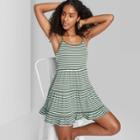 Women's Striped Sleeveless Knit Tiered Dress - Wild Fable Olive/blue Xs, Women's, Green