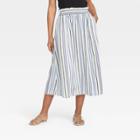 Women's Striped Smocked Waist Midi Skirt - A New Day Cream