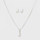 Sterling Silver Initial J Earrings And Necklace Set - A New Day Silver, Girl's,