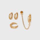 Semi-precious Tiger's Eye Huggie Hoop Earring Set 3pc - Universal Thread Gold