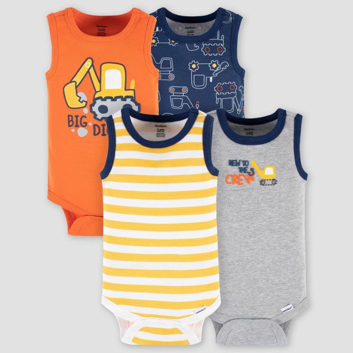Gerber Baby 4pk Big Digger Onesies - Navy Blue/gray/orange