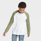 Boys' Long Sleeve Baseball T-shirt - Cat & Jack White/olive Green