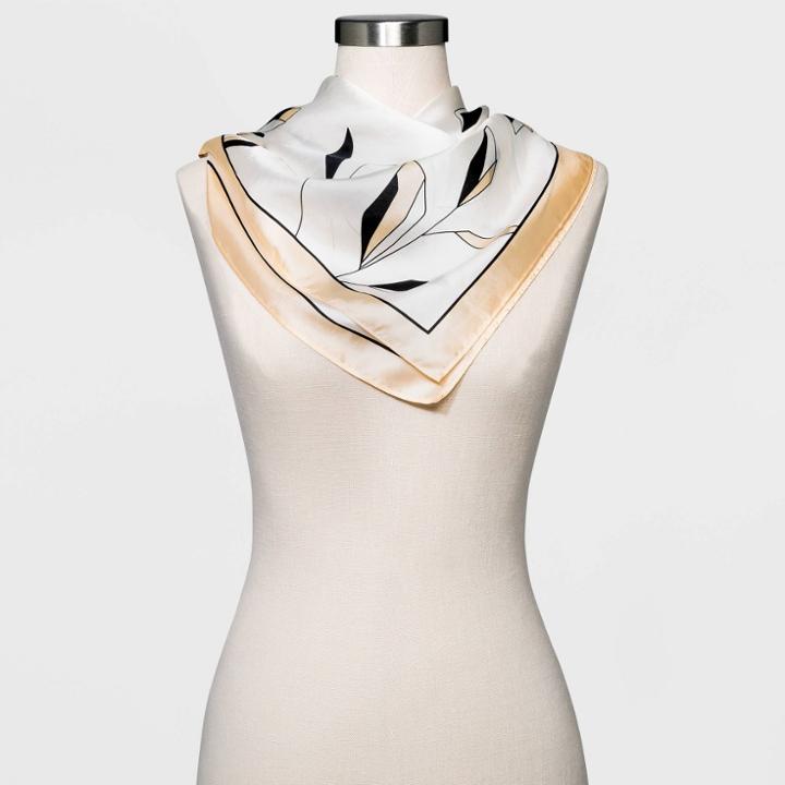 Women's Geo Floral Print Silk Scarf - A New Day Cream, Ivory