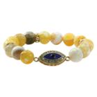 Women's Zirconite Evil Eye Charm Faceted Colored Stones Stretch Bracelet-yellow, Yellow