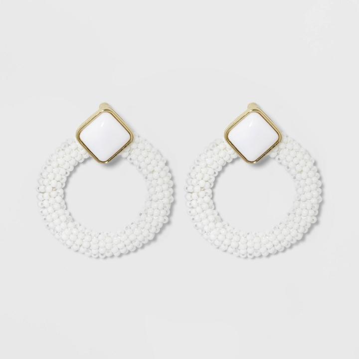 Sugarfix By Baublebar Enamel Studs Beaded Hoop Earrings - White, Girl's
