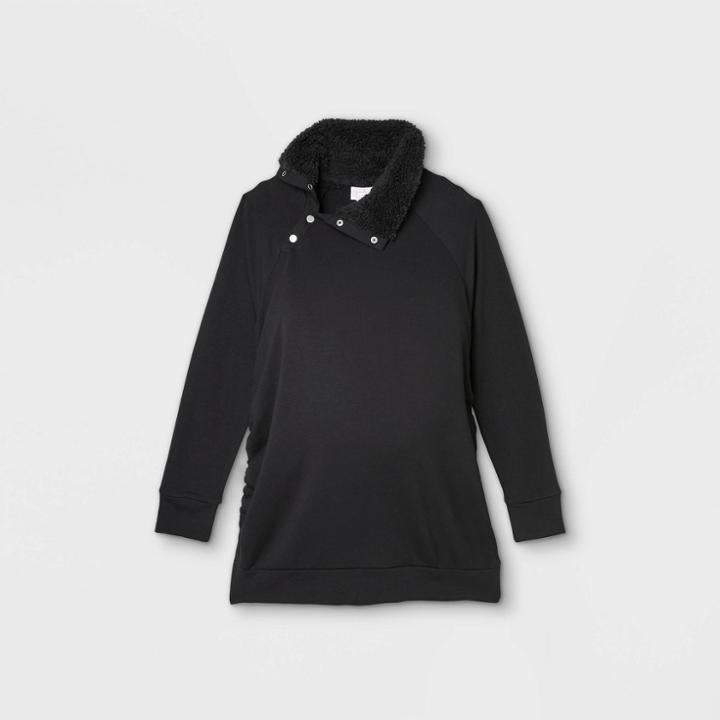 Maternity Snap Sherpa Collar Sweatshirt - Isabel Maternity By Ingrid & Isabel Black
