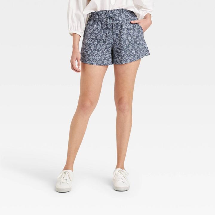 Women's High-rise Pull-on Shorts - A New Day Blue Geometric