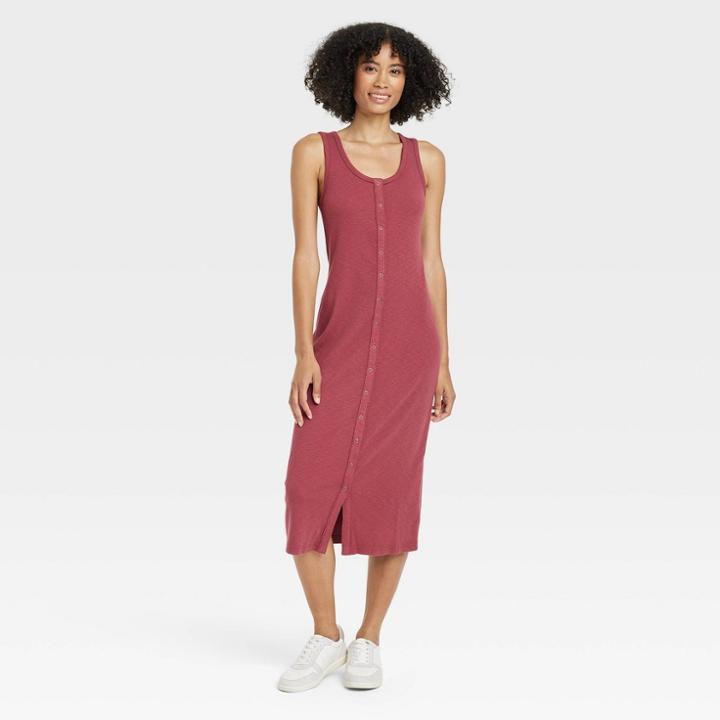 Women's Sleeveless Button-front Knit Bodycon Dress - Universal Thread Burgundy