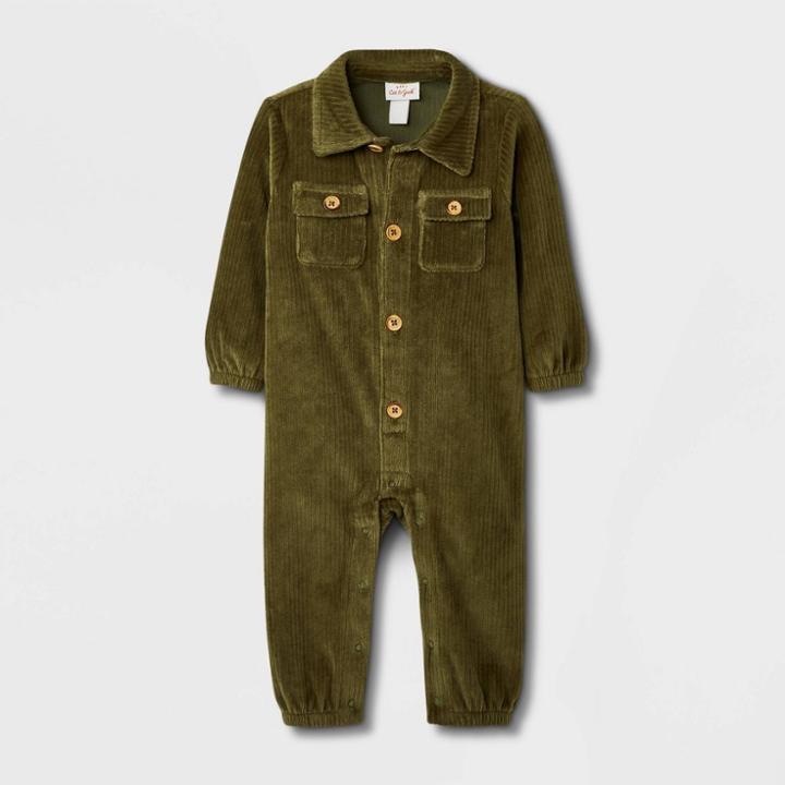 Baby Ribbed Velour Romper - Cat & Jack Green Newborn