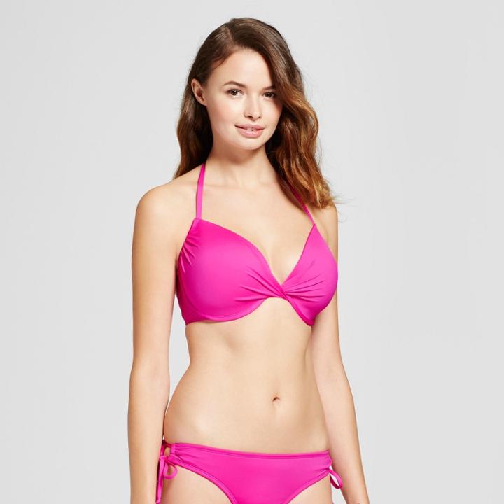 Women's Push-up Underwire Strappy Back Bikini Top - Hot Pink - D/dd Cup - Mossimo, Tropical Pink