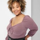 Women's Plus Size Long Sleeve Front Knot Blouse - Wild Fable Plum (purple)