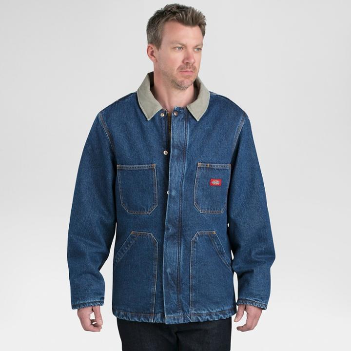 Dickies Men's Denim Zip Front Chore Coat Indigo Xxxl,