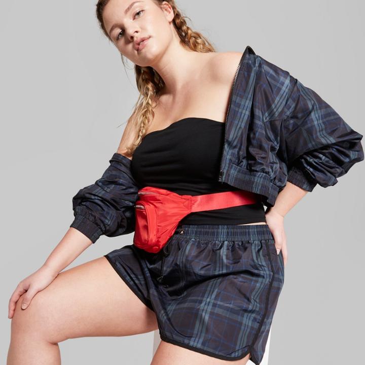 Women's Plus Size Plaid Windbreaker Shorts - Wild Fable Black