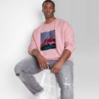 Men's Big & Tall Regular Fit Crewneck Mountain Print Sweatshirt - Original Use Pink
