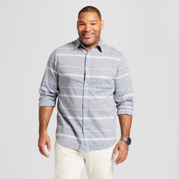 Men's Tall Long Sleeve Linen Cotton Button-down Collared Shirt - Goodfellow & Co Lackluster Blue