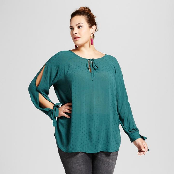 Women's Plus Size Slit Sleeve Blouse - Ava & Viv Woodland Green