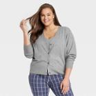 Women's Plus Size Fine Gauge Ribbed Cardigan - A New Day Gray