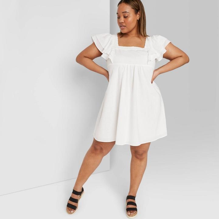 Women's Plus Size Short Sleevewoven Dress - Wild Fable White 1x, Women's,