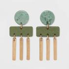 Round Disc Stud And Rectangle With Bar Fringe Drop Earrings - Universal Thread Green, Women's
