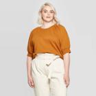 Women's Plus Size Loose Fit Raglan Elbow Sleeve Scoop Neck Sweatshirt - Who What Wear Brown X