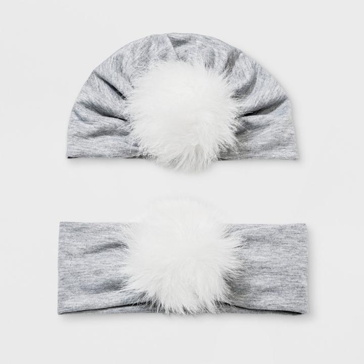Baby Girls' 2pc Mommy & Me Pom Hat Set - Cat & Jack Gray