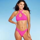 Women's Cross Front Pucker Textured Halter Bikini Top - Wild Fable Hot Pink Xxs