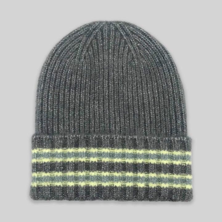Women's Striped Cuffed Beanie - A New Day Gray