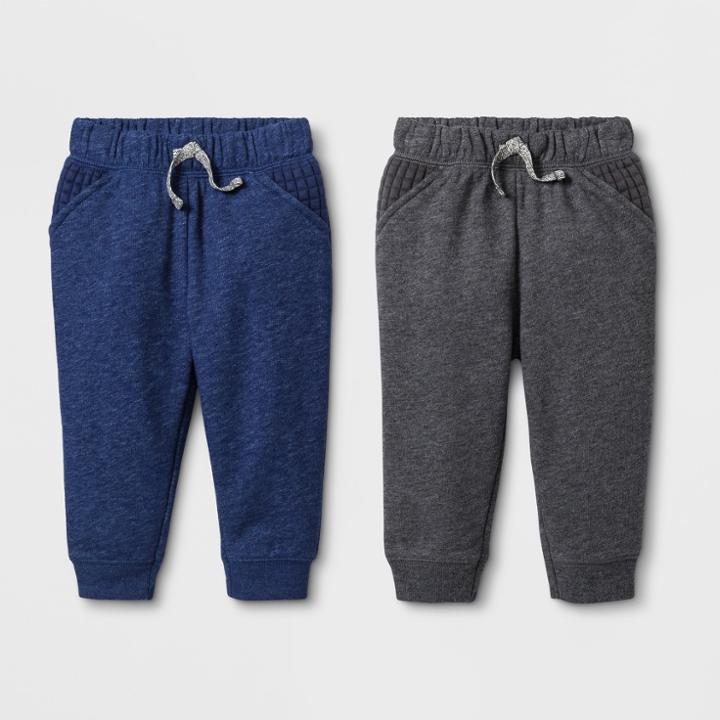 Baby Boys' 2pk French Terry Jogger Pants - Cat & Jack Navy/gray 6-9m, Boy's, Blue
