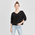 Women's Long Sleeve Crewneck Lace-up Back Chenille Pullover Sweater - Xhilaration Black