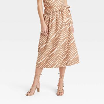 Women's Linen Wrap A-line Skirt - A New Day Brown