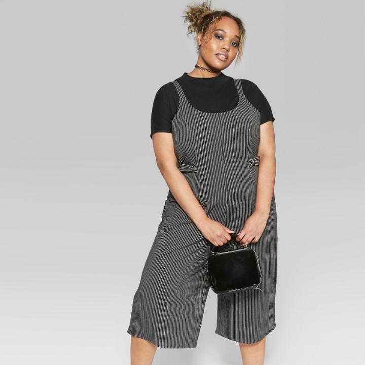 Women's Plus Size Striped Cropped Woven Jumpsuit - Wild Fable Black