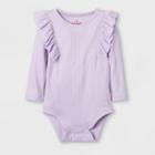 Baby Girls' Rib Ruffle Long Sleeve Bodysuit - Cat & Jack Light Purple Newborn