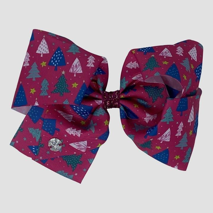 Girls' Jojo Siwa Christmas Tree Print Bow Hair Clip - Pink