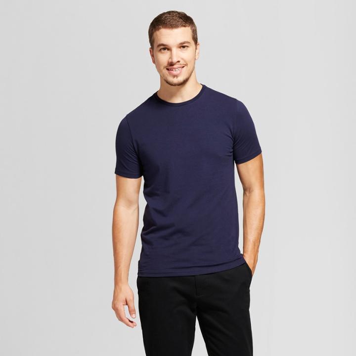 Men's Slim Fit Pima Crewneck T-shirt - Goodfellow & Co Navy (blue)