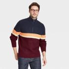 Men's Regular Fit Zip-up Crewneck Striped Pullover Sweater - Goodfellow & Co Orange