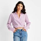 Women's Striped Long Sleeve Crop Blouse - Future Collective With Kahlana Barfield Brown Blue/red Xxs