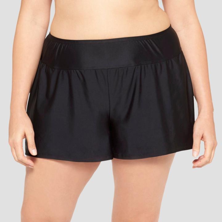 Women's Plus Size Boyshort Swim Bottom - Ava & Viv Black