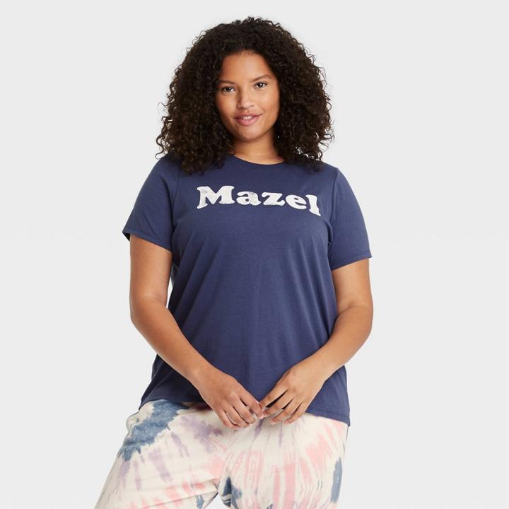 Grayson Threads Women's Plus Size Mazel Short Sleeve Graphic T-shirt - Navy
