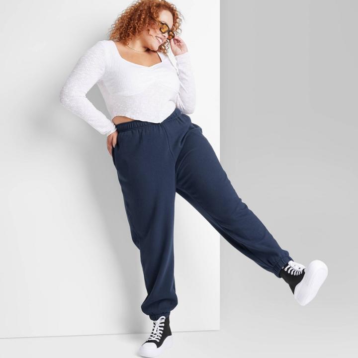 Women's Plus Size High-rise Fleece Sweatpants - Wild Fable Navy Blue