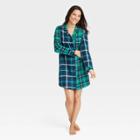 Women's Perfectly Cozy Flannel Plaid Nightgown - Stars Above Green