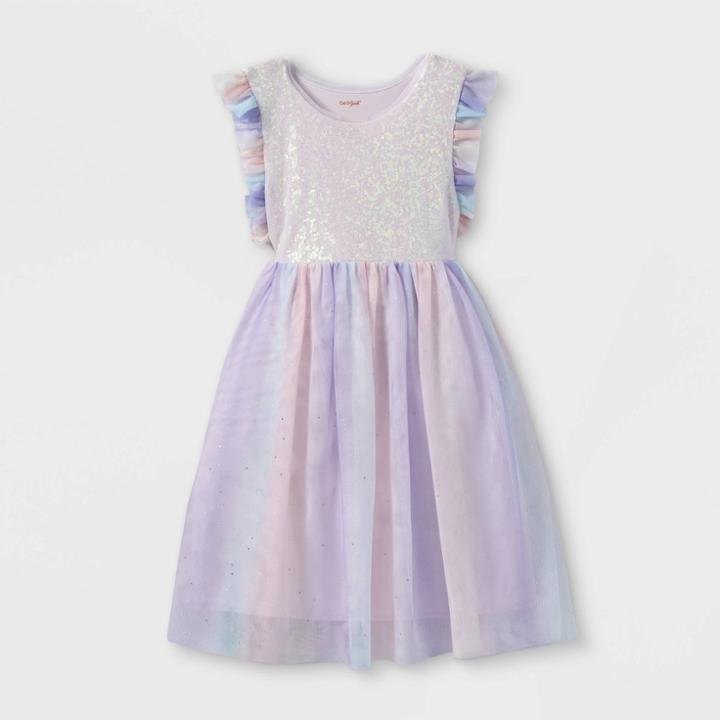 Girls' Adaptive Abdominal Access Short Sleeve Tutu Dress - Cat & Jack Purple