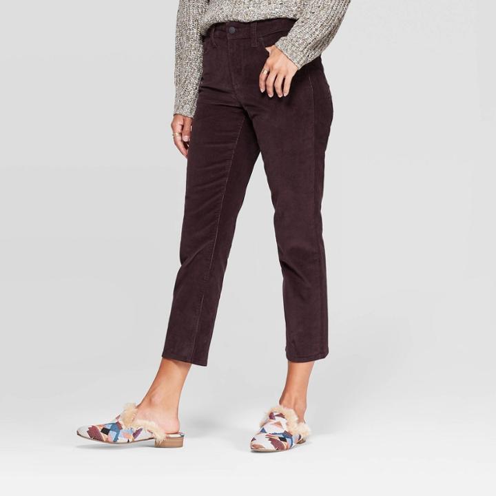 Women's Corduroy High-rise Cropped Straight Jeans - Universal Thread Burgundy 4, Women's, Red