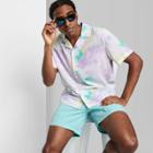 Men's Tie-dye Standard Fit Short Sleeve Challis Collared Button-down Shirt - Original Use White