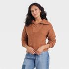 Women's Mock Turtleneck Quarter Zip Pullover Sweater - Universal Thread Rust