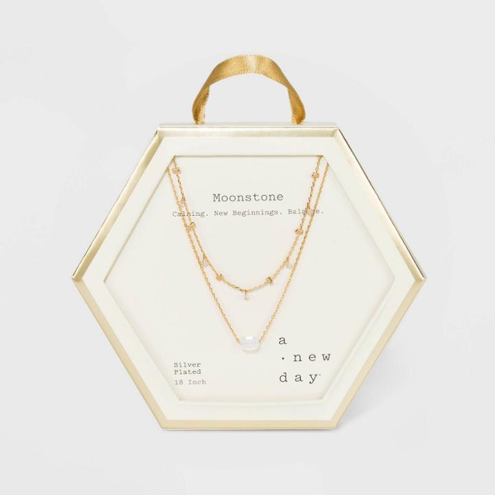 Gold Plated Moonstone Healing Station Duo Necklace - A New Day White, Women's, Size: Small,