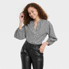 Women's Long Sleeve Gingham Popover Top - A New Day Black/white