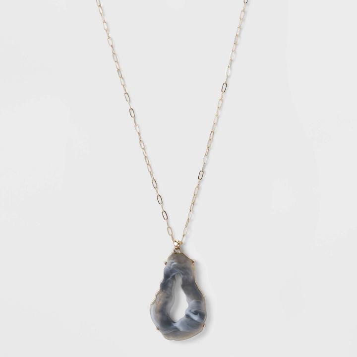 Stone Pendant Necklace - A New Day Gray, Women's, Gold