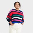 Women's Plus Size Crewneck Fuzzy Pullover Sweater - A New Day Striped 1x, Multicolor